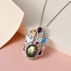 Labradorit und mehrfarbiger Edelstein-Anhänger mit Kette,  925 Silber platiniert ca. 8.05 ct