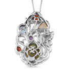 Labradorit und mehrfarbiger Edelstein-Anhänger mit Kette,  925 Silber platiniert ca. 8.05 ct