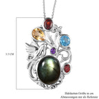 Labradorit und mehrfarbiger Edelstein-Anhänger mit Kette,  925 Silber platiniert ca. 8.05 ct