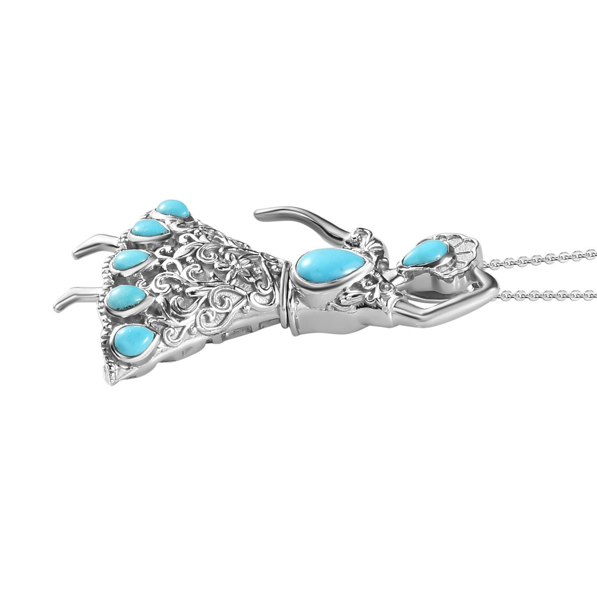 Sleeping Beauty Türkis Anhänger mit Kette, 925 Silber platiniert ca. 1.72 ct