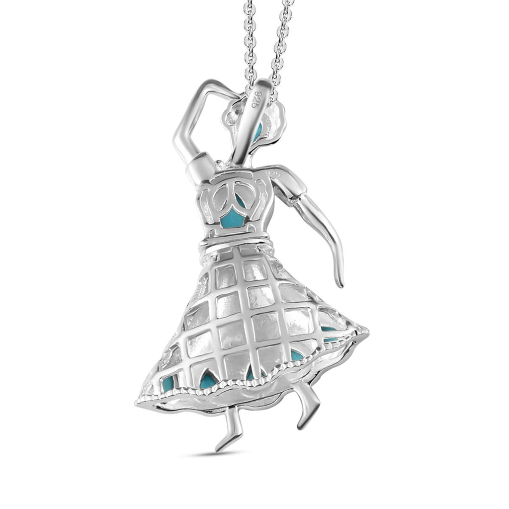Sleeping Beauty Türkis Anhänger mit Kette, 925 Silber platiniert ca. 1.72 ct