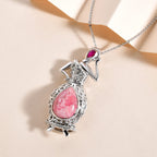 Rhodochrosit und afrikanischer Rubin-Anhänger mit Kette, 925 Silber platiniert ca. 7.39 ct