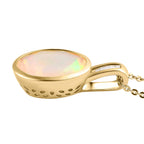 Natürlicher, äthiopischer Welo Opal und weißer Diamant-Anhänger mit Kette, 925 Silber Gelbgold Vermeil ca. 2.10 ct