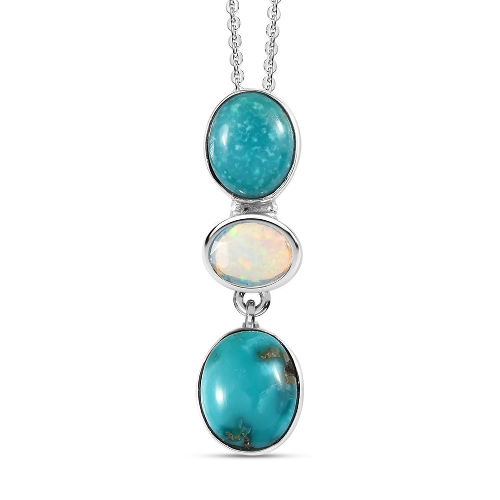Sierra Nevada Türkis Anhänger mit Kette, 925 Silber platiniert ca. 6.59 ct