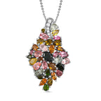 Natürlicher mehrfarbiger Turmalin Anhänger mit Kette, 925 Silber platiniert ca. 6.21 ct