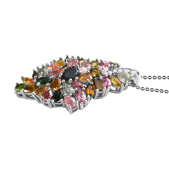 Natürlicher mehrfarbiger Turmalin Anhänger mit Kette, 925 Silber platiniert ca. 6.21 ct