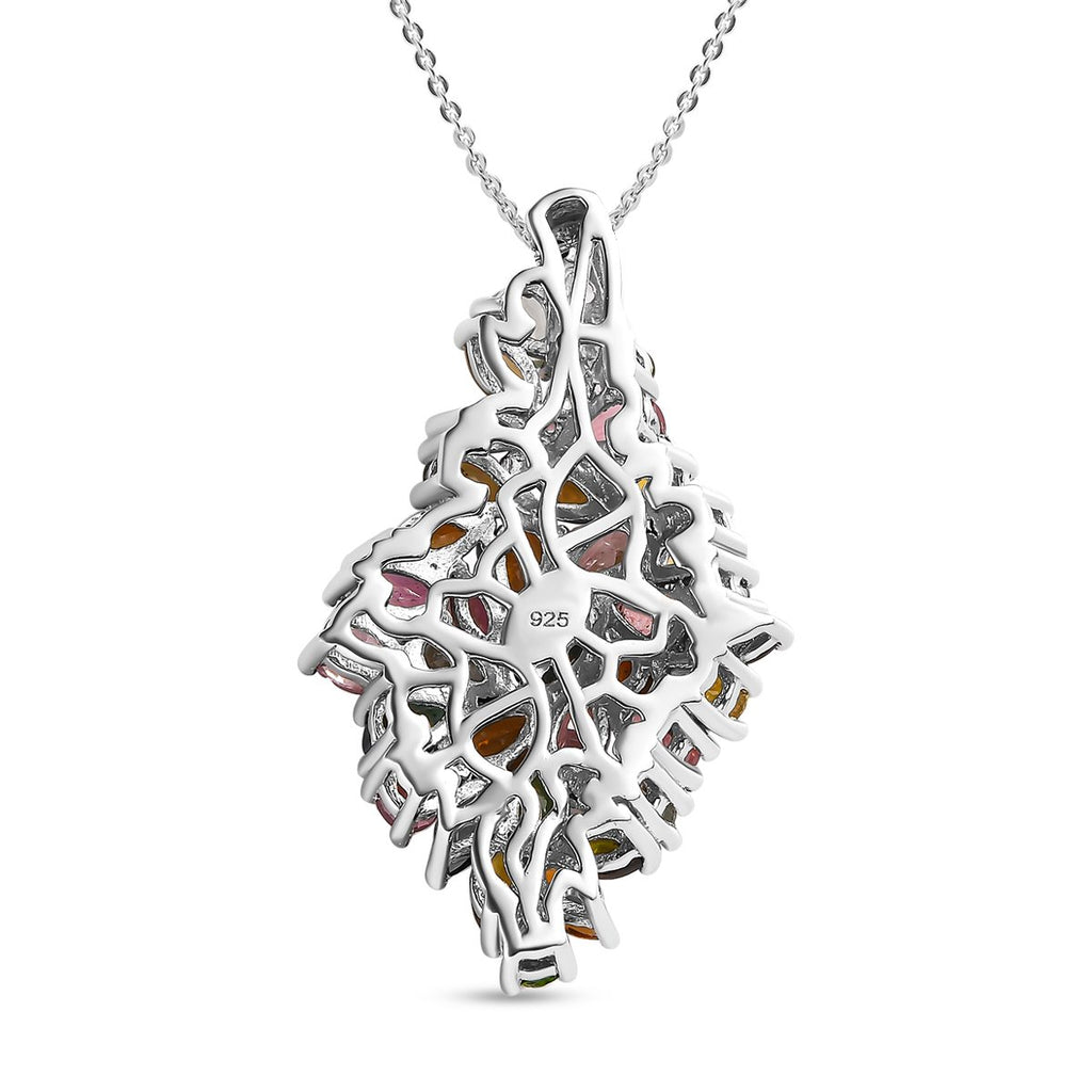 Natürlicher mehrfarbiger Turmalin Anhänger mit Kette, 925 Silber platiniert ca. 6.21 ct
