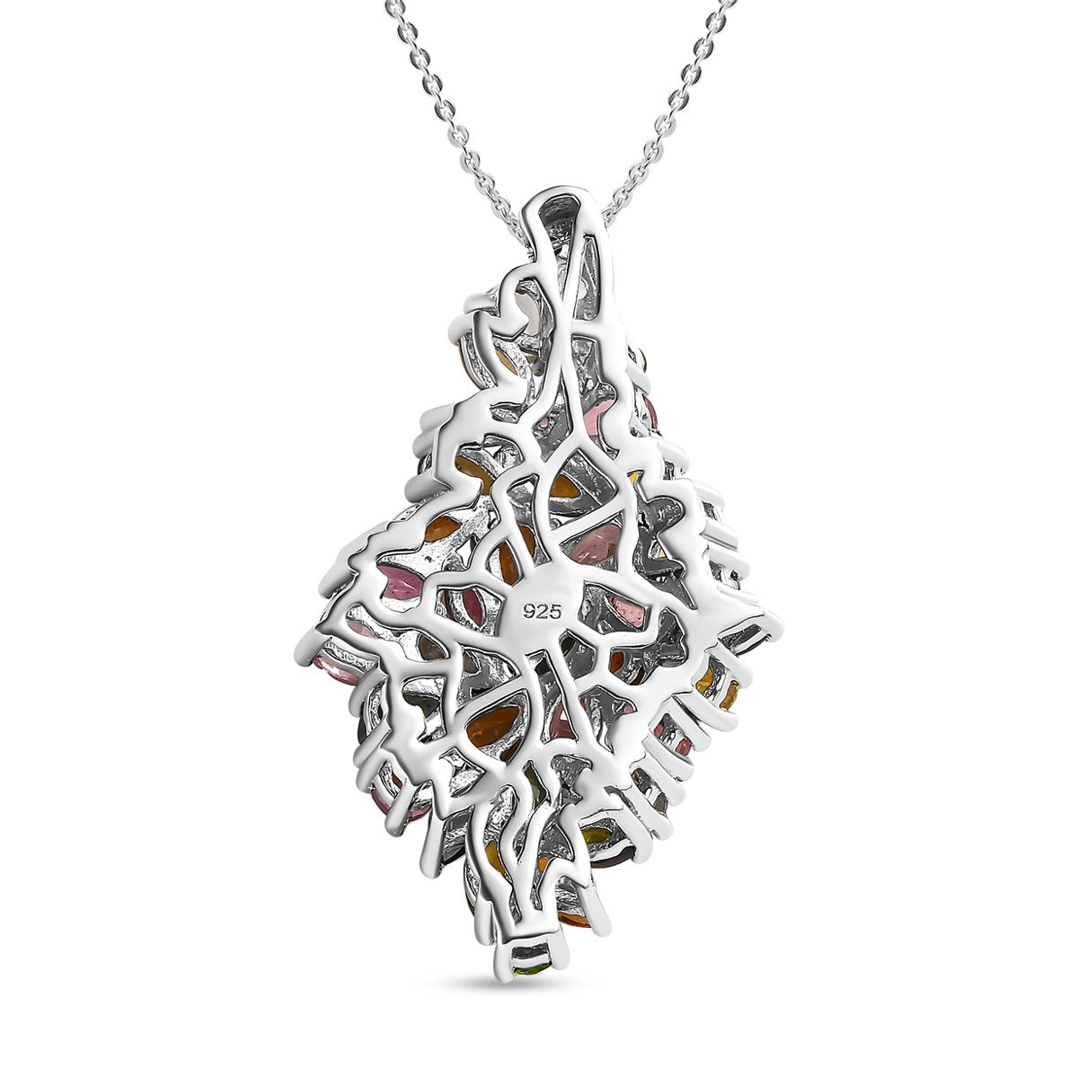 Natürlicher mehrfarbiger Turmalin Anhänger mit Kette, 925 Silber platiniert ca. 6.21 ct