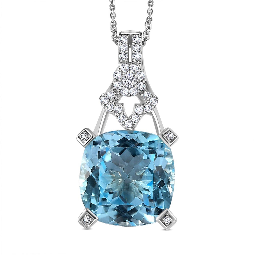 GP Bella Italia Kollektion - Himmelblaues Topas, weißes Zirkon Anhänger mit Kette , 925 Silber platiniert ca. 8.76 ct