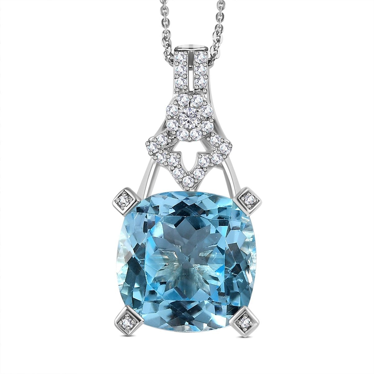 GP Bella Italia Kollektion - Himmelblaues Topas, weißes Zirkon Anhänger mit Kette , 925 Silber platiniert ca. 8.76 ct