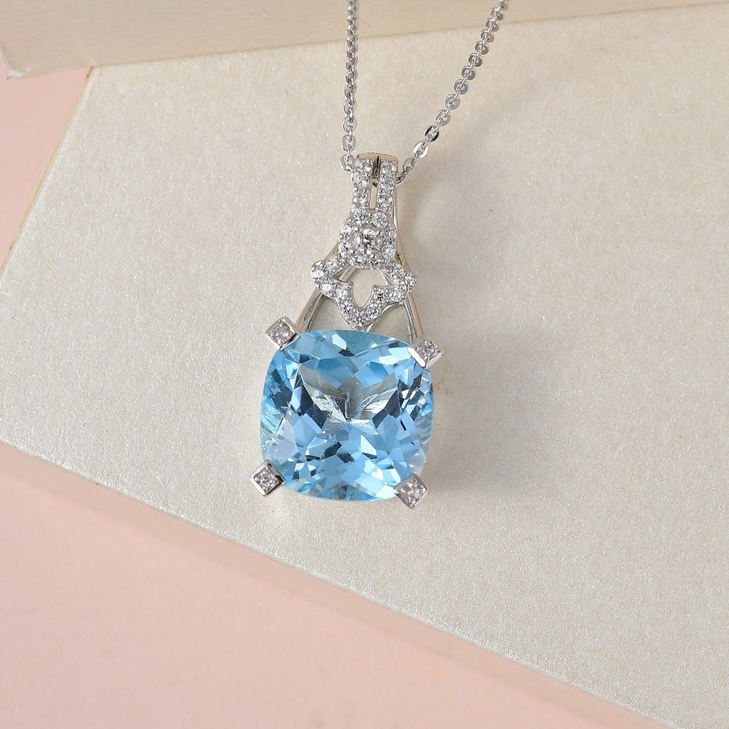 GP Bella Italia Kollektion - Himmelblaues Topas, weißes Zirkon Anhänger mit Kette , 925 Silber platiniert ca. 8.76 ct