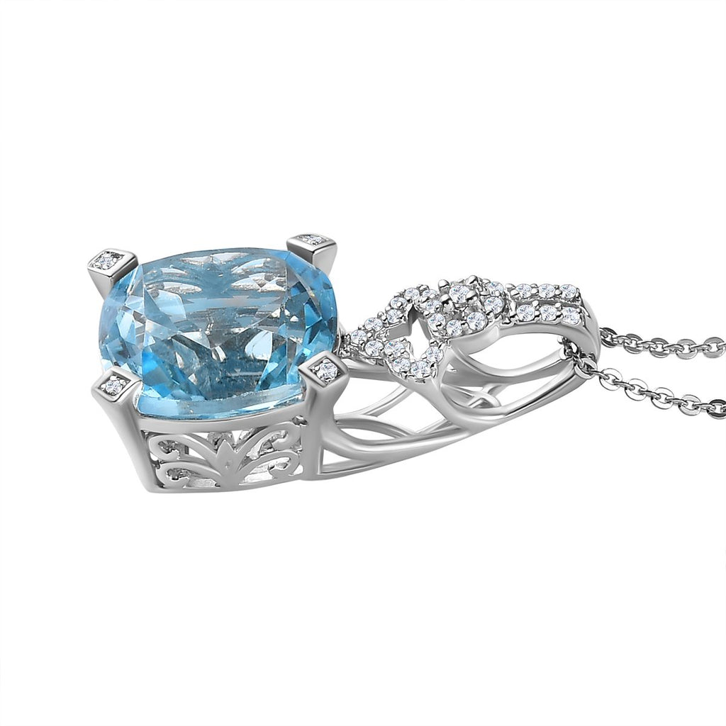 GP Bella Italia Kollektion - Himmelblaues Topas, weißes Zirkon Anhänger mit Kette , 925 Silber platiniert ca. 8.76 ct