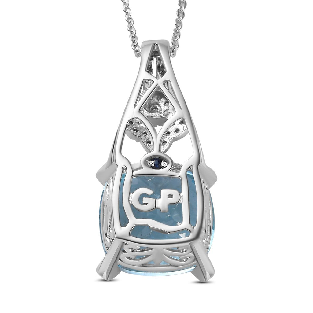 GP Bella Italia Kollektion - Himmelblaues Topas, weißes Zirkon Anhänger mit Kette , 925 Silber platiniert ca. 8.76 ct