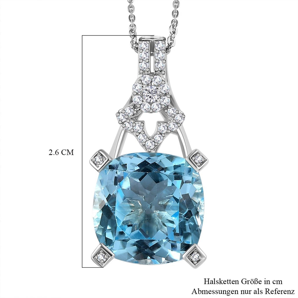 GP Bella Italia Kollektion - Himmelblaues Topas, weißes Zirkon Anhänger mit Kette , 925 Silber platiniert ca. 8.76 ct