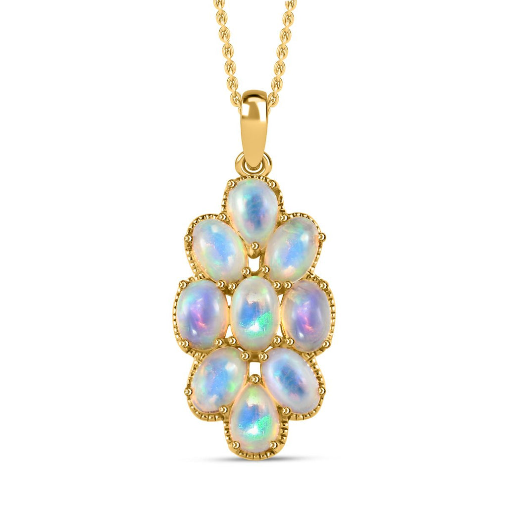 Natürlicher, äthiopischer Welo Opal Anhänger mit Kette, 925 Silber Gelbgold Vermeil ca. 3.00 ct
