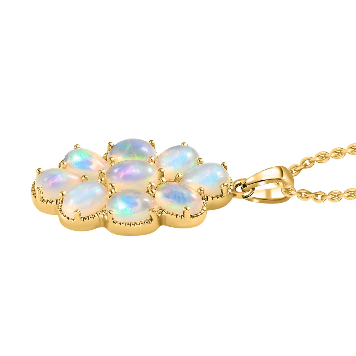 Natürlicher, äthiopischer Welo Opal Anhänger mit Kette, 925 Silber Gelbgold Vermeil ca. 3.00 ct