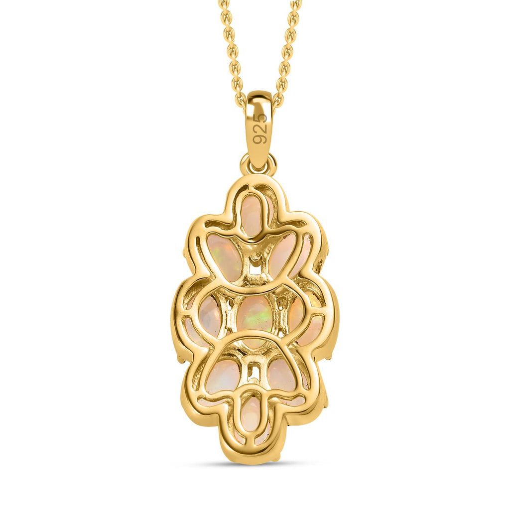 Natürlicher, äthiopischer Welo Opal Anhänger mit Kette, 925 Silber Gelbgold Vermeil ca. 3.00 ct