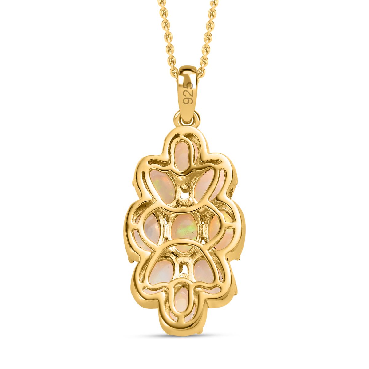 Natürlicher, äthiopischer Welo Opal Anhänger mit Kette, 925 Silber Gelbgold Vermeil ca. 3.00 ct