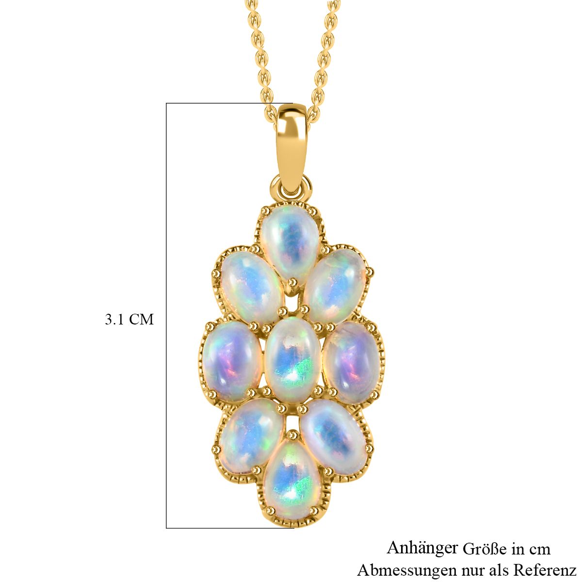 Natürlicher, äthiopischer Welo Opal Anhänger mit Kette, 925 Silber Gelbgold Vermeil ca. 3.00 ct