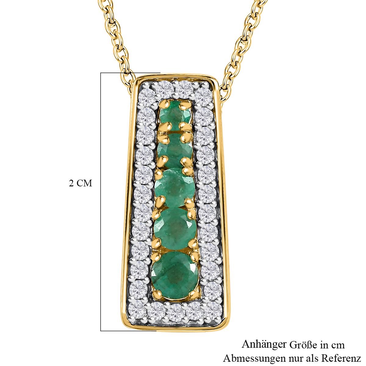 Kagem Sambischer Smaragd Anhänger mit Kette, 925 Silber vergoldet ca. 1.01 ct
