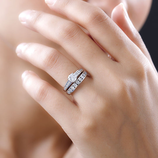 2er-Set Moissanit Ringe, 925 Silber platiniert - 1,38 ct.