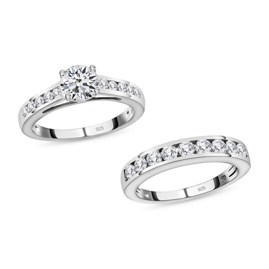 2er-Set Moissanit Ringe, 925 Silber platiniert - 1,38 ct.
