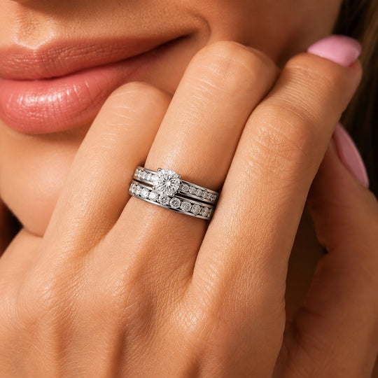 2er-Set Moissanit Ringe, 925 Silber platiniert - 1,51 ct.