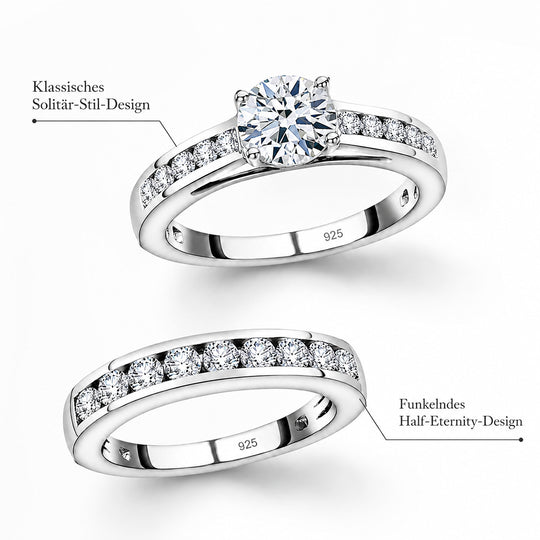 2er-Set Moissanit Ringe, 925 Silber platiniert - 1,51 ct.