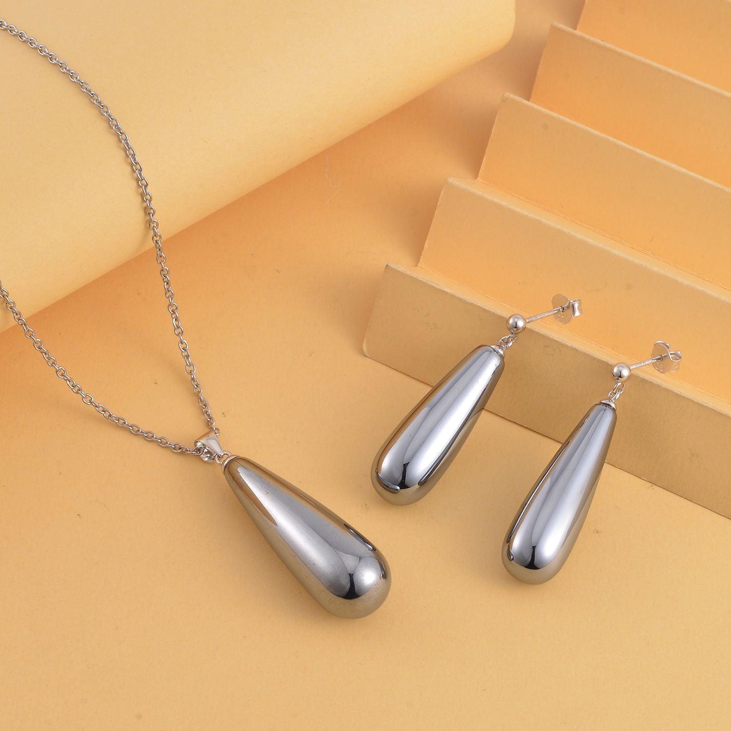 Terahertz Schmuckset 925 Silber rhodiniert und Edelstahl