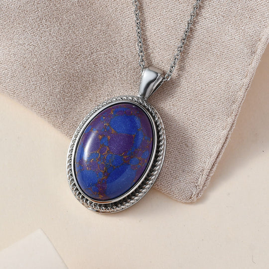 Blaues Türkis Anhänger mit Kette, Edelstahl, ca. 20.11 ct