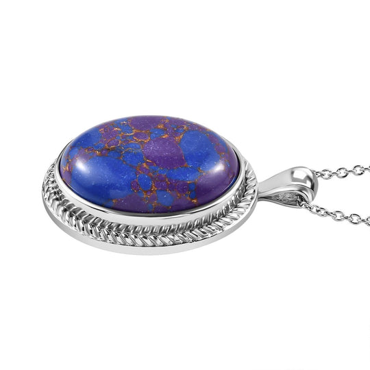 Blaues Türkis Anhänger mit Kette, Edelstahl, ca. 20.11 ct