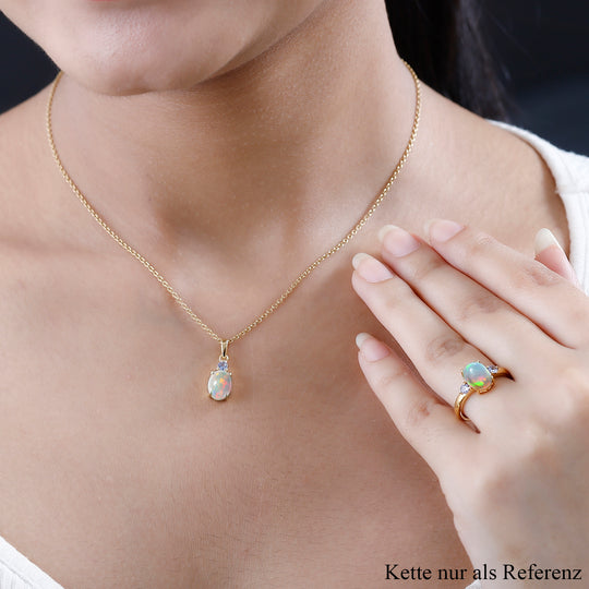 2er Set - AA Natürlicher, äthiopischer Welo Opal Anhänger und Ring, 925 Silber Gelbgold Vermeil ca. 2.67 ct