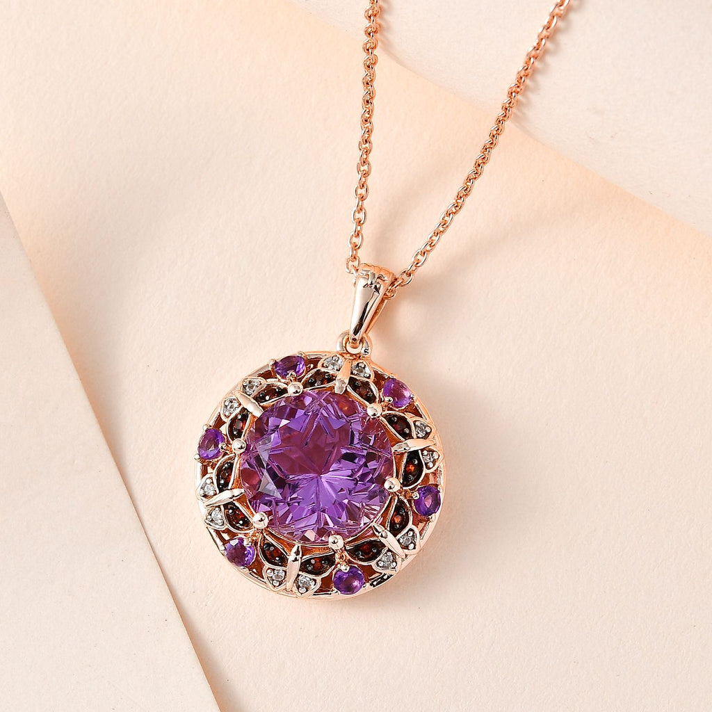 GP Trionfo Kollektion -  AA Rose De France Amethyst, Afrikanischer Amethyst Anhänger mit Kette, 925 Silber Roségold Vermeil, ca. 9.37 ct