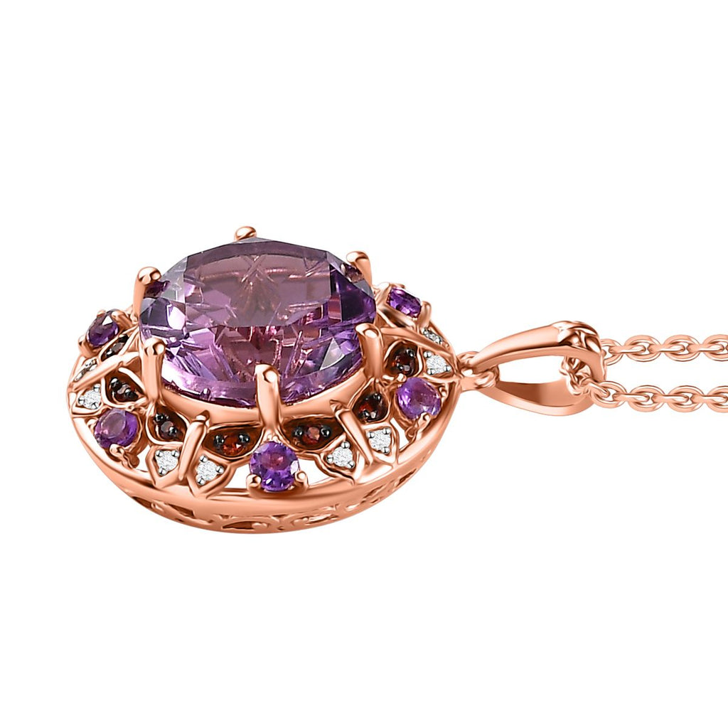 GP Trionfo Kollektion -  AA Rose De France Amethyst, Afrikanischer Amethyst Anhänger mit Kette, 925 Silber Roségold Vermeil, ca. 9.37 ct