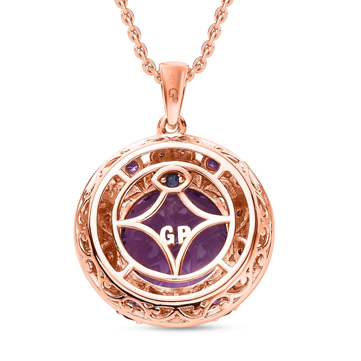 GP Trionfo Kollektion -  AA Rose De France Amethyst, Afrikanischer Amethyst Anhänger mit Kette, 925 Silber Roségold Vermeil, ca. 9.37 ct