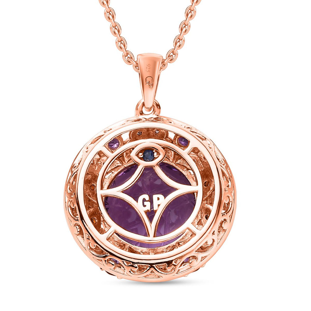 GP Trionfo Kollektion -  AA Rose De France Amethyst, Afrikanischer Amethyst Anhänger mit Kette, 925 Silber Roségold Vermeil, ca. 9.37 ct