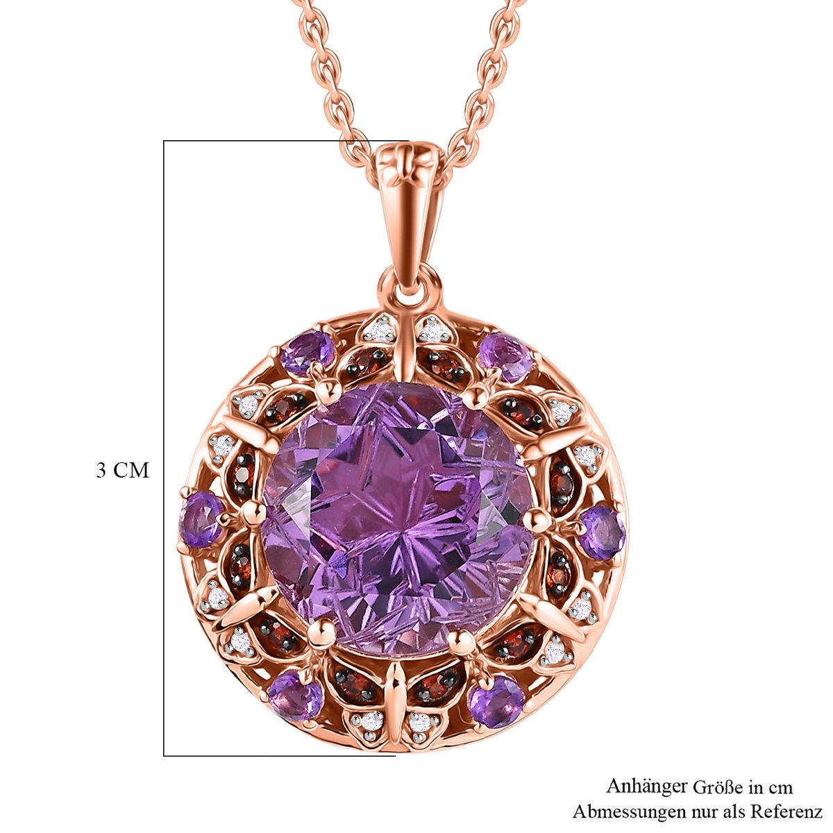 GP Trionfo Kollektion -  AA Rose De France Amethyst, Afrikanischer Amethyst Anhänger mit Kette, 925 Silber Roségold Vermeil, ca. 9.37 ct
