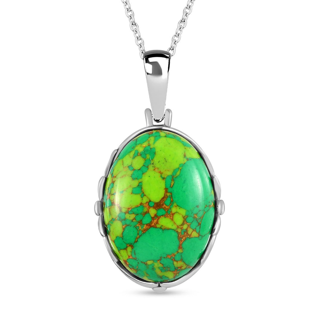 Grünes Türkis Anhänger mit Kette, Edelstahl ca. 25.92 ct