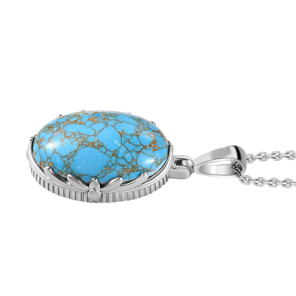 Blaues Türkis Anhänger mit Kette, Edelstahl ca. 19.00 ct