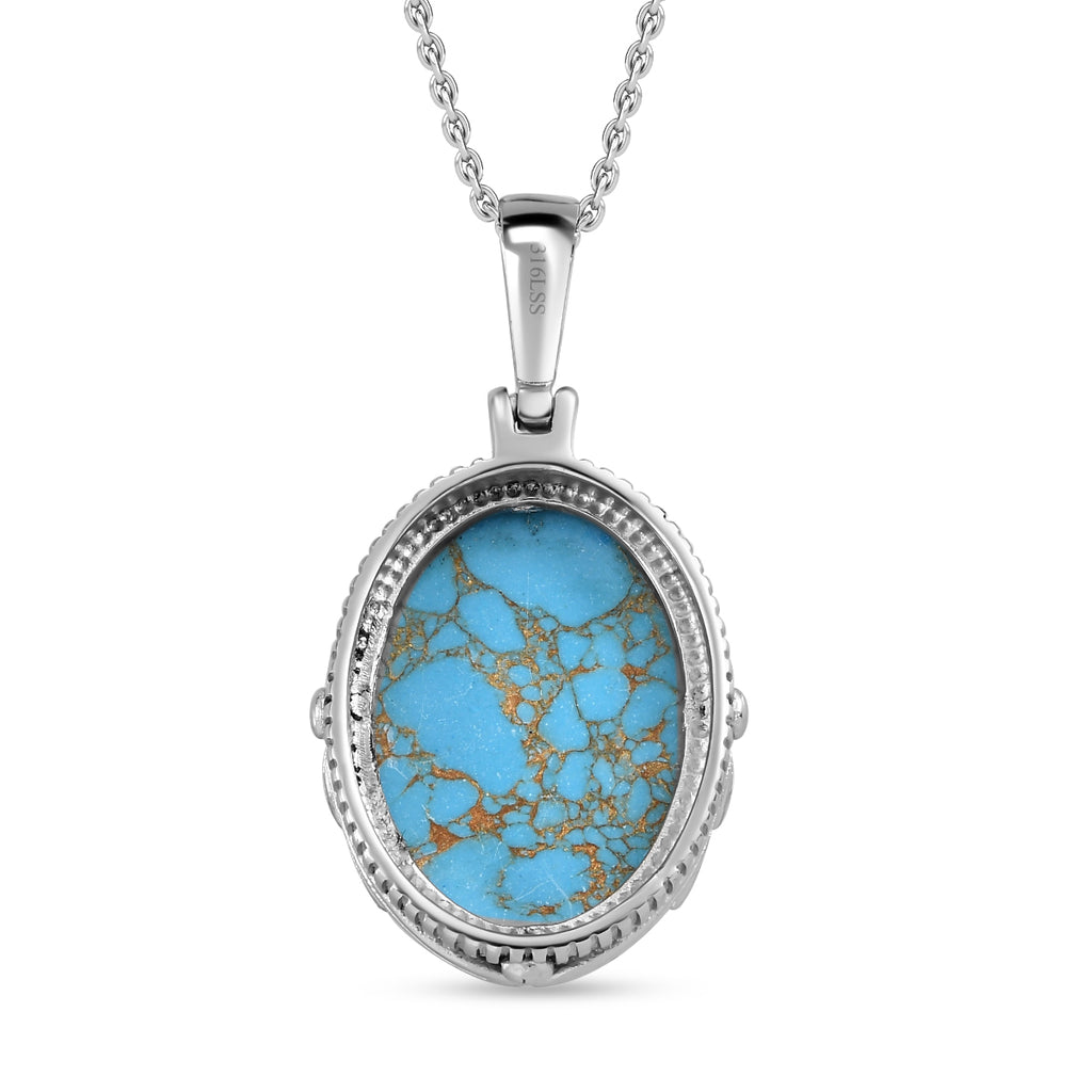Blaues Türkis Anhänger mit Kette, Edelstahl ca. 19.00 ct