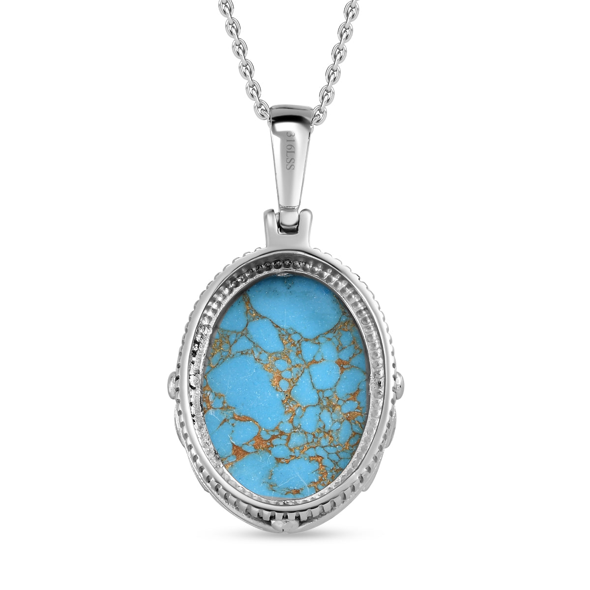 Blaues Türkis Anhänger mit Kette, Edelstahl ca. 19.00 ct