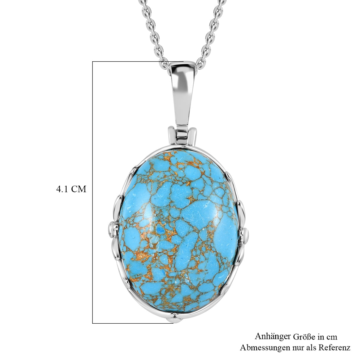 Blaues Türkis Anhänger mit Kette, Edelstahl ca. 19.00 ct
