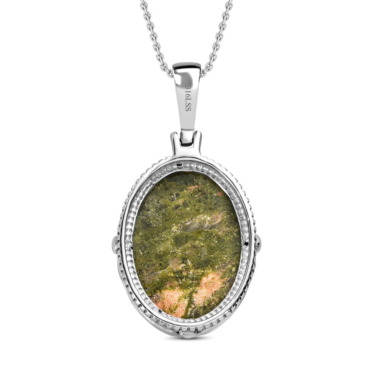 Unakite Anhänger mit Kette, Edelstahl, ca. 25.55 ct