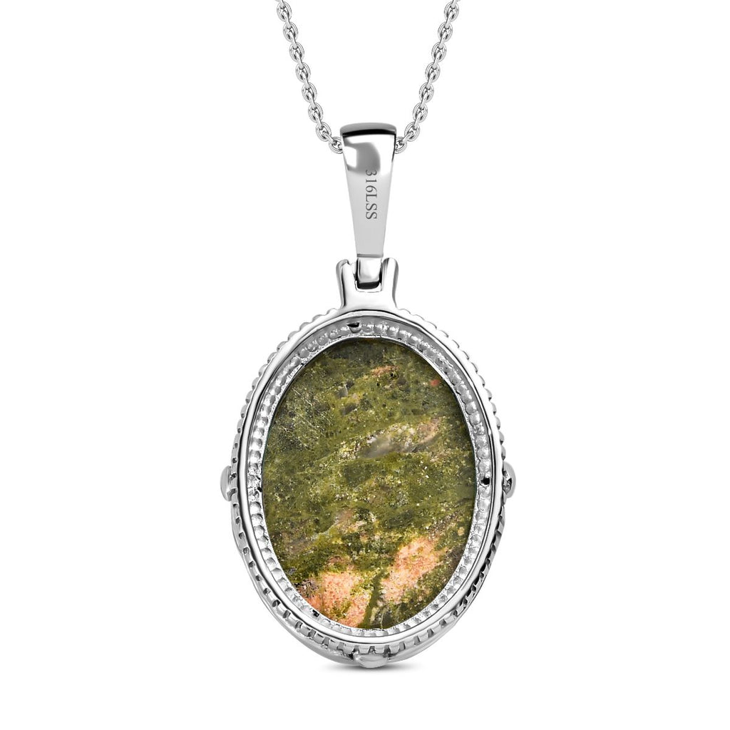 Unakite Anhänger mit Kette, Edelstahl, ca. 25.55 ct