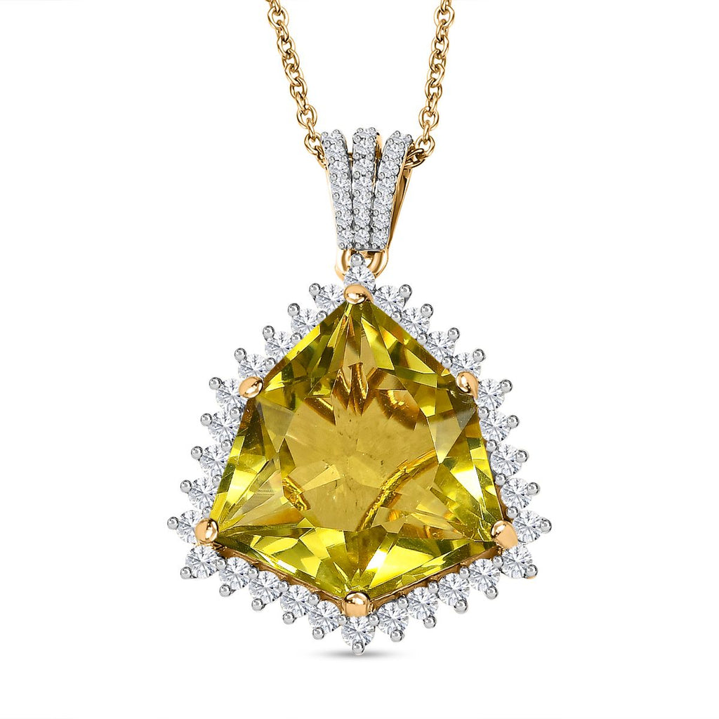 AA Ouro Verde-Quarz, Weißer Zirkon Anhänger mit Kette, 925 Silber vergoldet, ca. 22.25 ct