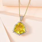 AA Ouro Verde-Quarz, Weißer Zirkon Anhänger mit Kette, 925 Silber vergoldet, ca. 22.25 ct