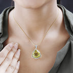AA Ouro Verde-Quarz, Weißer Zirkon Anhänger mit Kette, 925 Silber vergoldet, ca. 22.25 ct