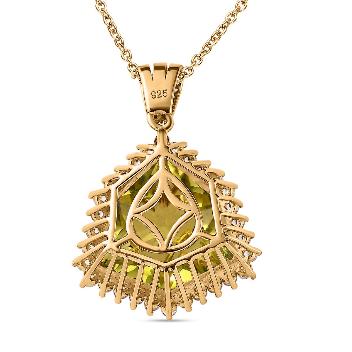 AA Ouro Verde-Quarz, Weißer Zirkon Anhänger mit Kette, 925 Silber vergoldet, ca. 22.25 ct