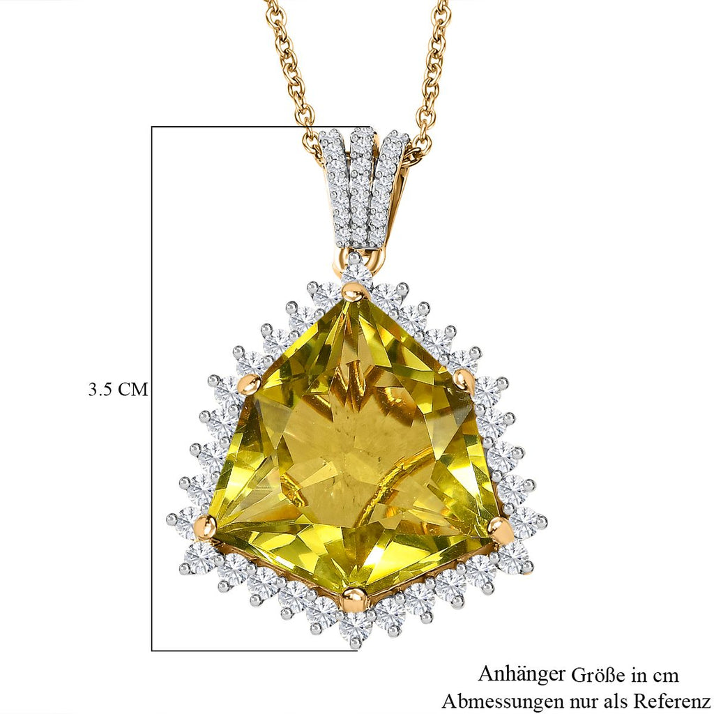 AA Ouro Verde-Quarz, Weißer Zirkon Anhänger mit Kette, 925 Silber vergoldet, ca. 22.25 ct
