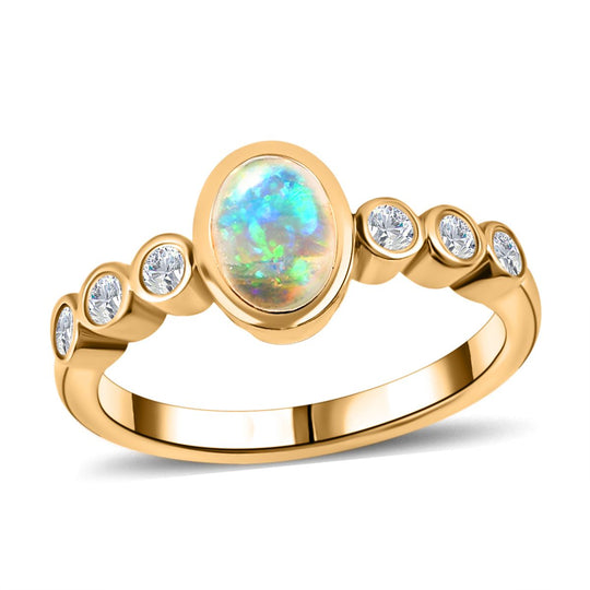 2er Set - AA Natürlicher, äthiopischer Welo Opal Ring und Anhänger im Schmuckset, 925 Silber vergoldet ca. 1.75 ct